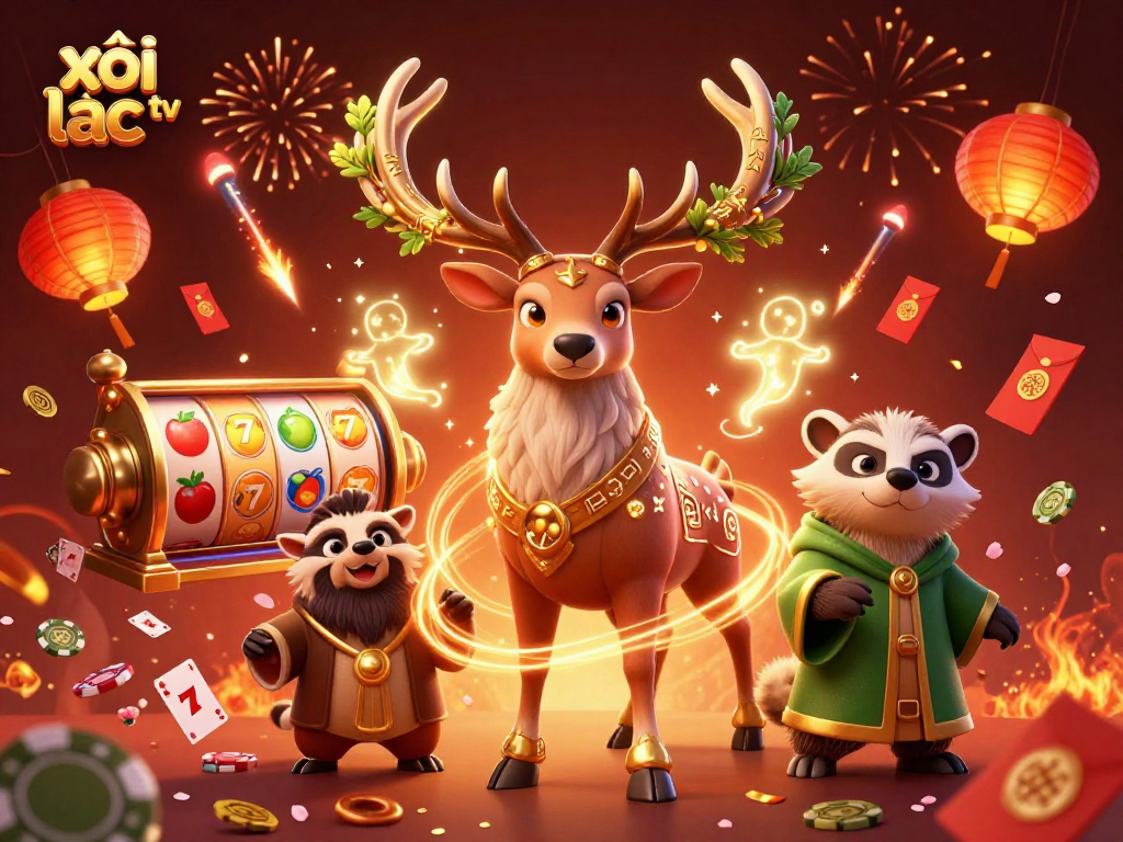 Engage in thrilling slots action with xôi lạc tv as mystical characters celebrate and spin reels