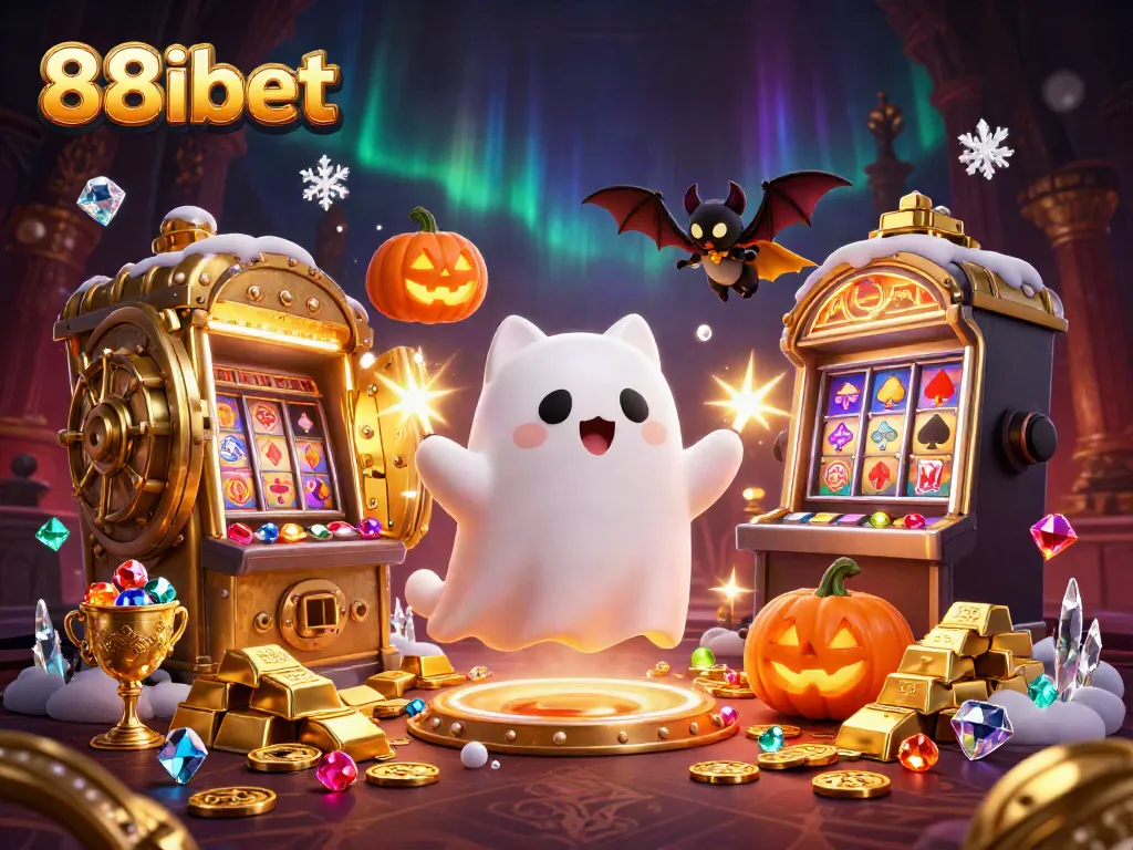 Join the spooky fun at 88ibet with a ghost cat, bat, and glowing treasures in a haunted casino.