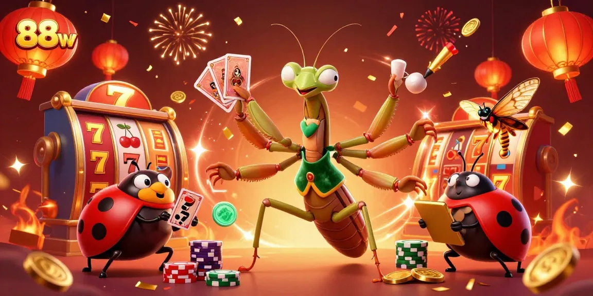 88vv engages players with vibrant slot machines, festive elements, and lively characters in a captivating casino scene.