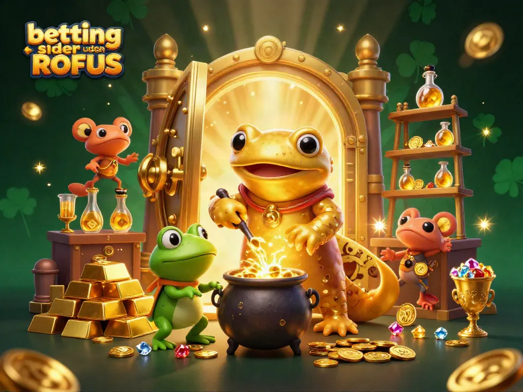 Engage with betting sider uden ROFUS in a magical 3D scene filled with gold and excitement.