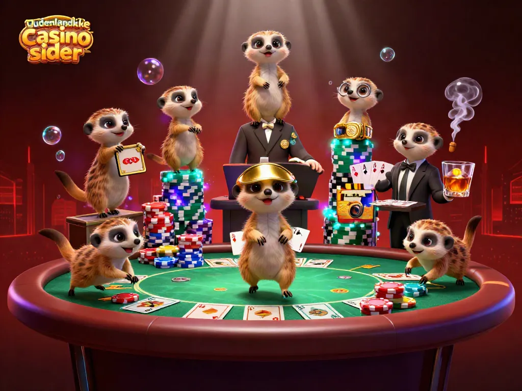 Experience the thrilling action at udenlandske casino sider with meerkats managing a lively poker game.