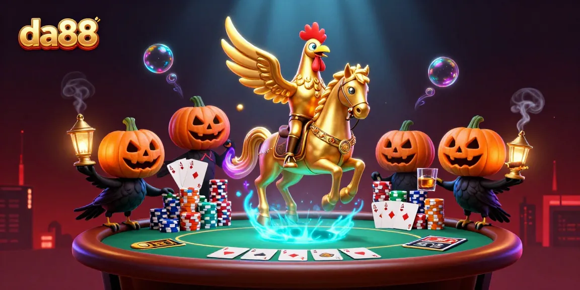 Engage with exhilarating gambling action at da88, featuring a golden rooster and poker elements.