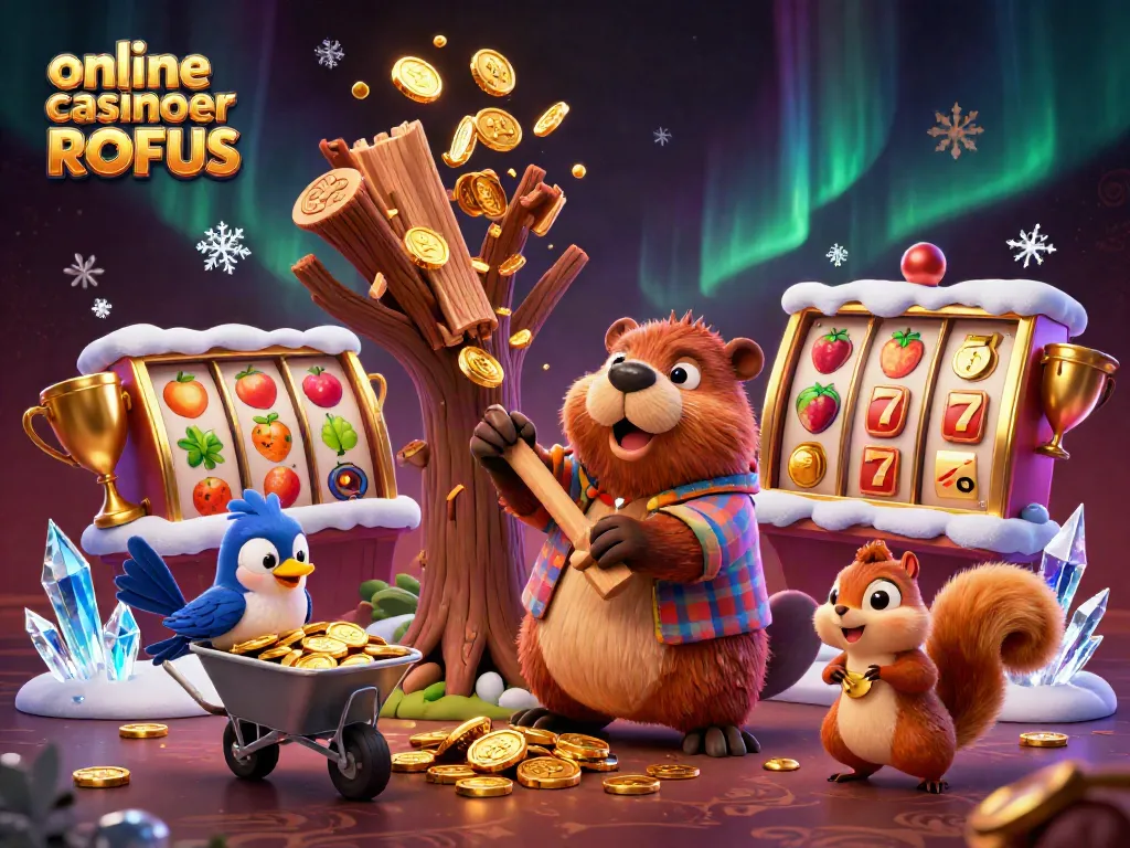 Play at online casinoer uden ROFUS with exciting gold coins raining from trees and vibrant slot reels spinning.
