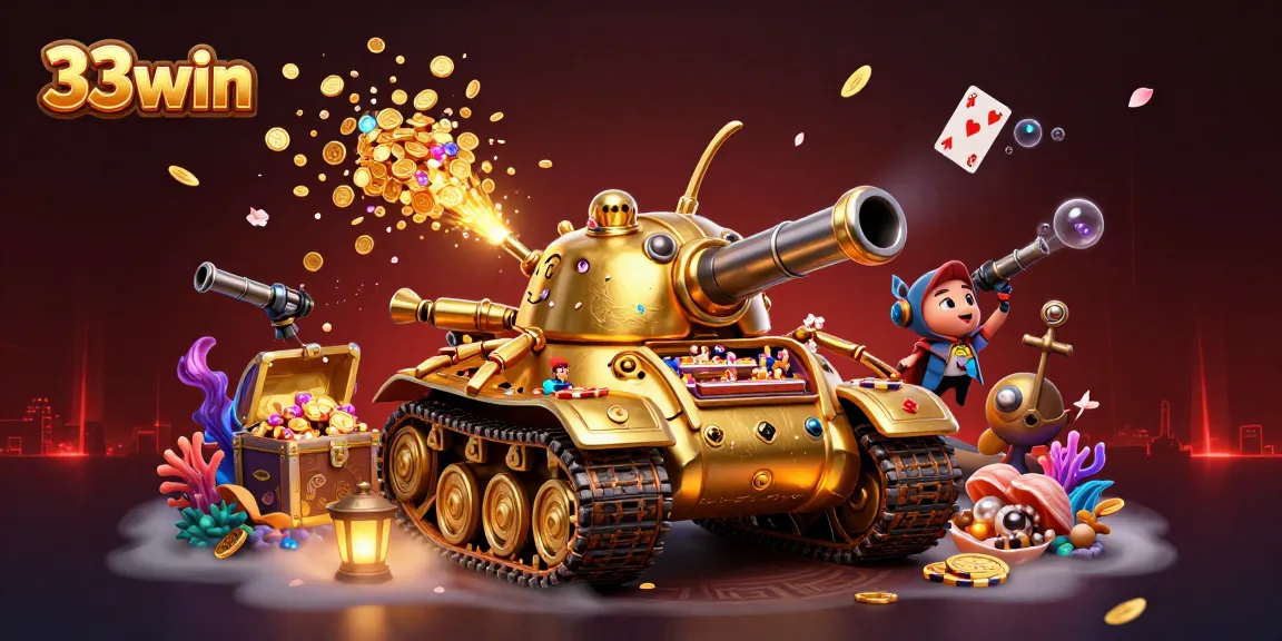 Engage in thrilling adventures at 33win with a vibrant casino scene featuring a golden beetle tank.