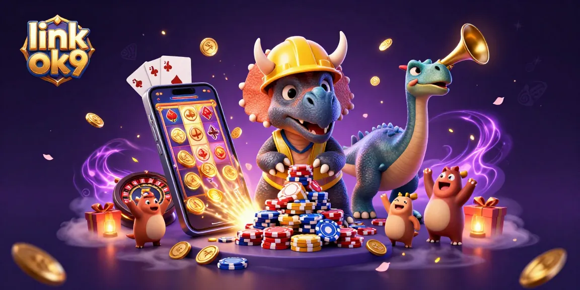 Join the excitement with link ok9 as a triceratops and friends celebrate winning at a vibrant casino scene.