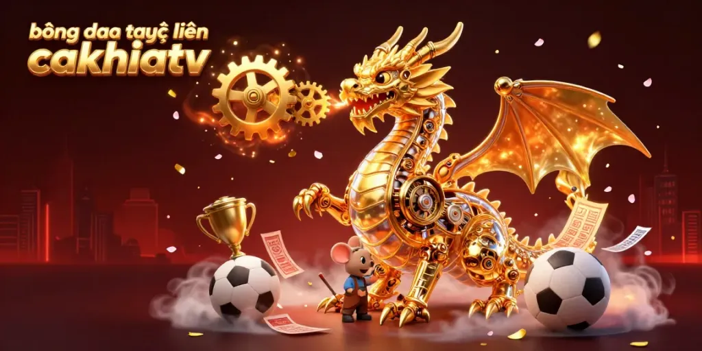 Experience bóng đá trực tuyến cakhiatv with a vibrant scene featuring a golden dragon and rich sports elements.