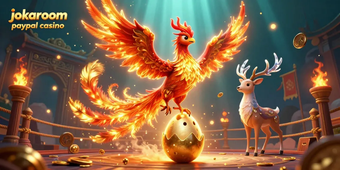Experience the thrills of jokaroom paypal casinos, with vibrant phoenix and stag in a dynamic casino scene.