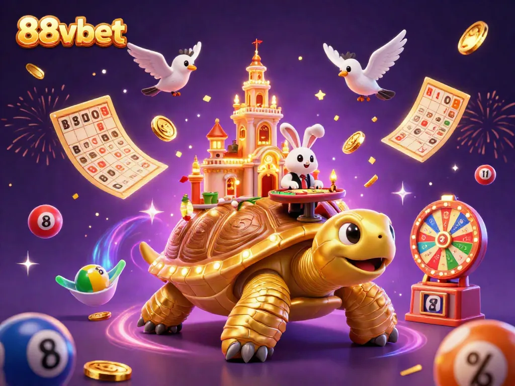 Experience the excitement of gambling with 88vbet's vibrant illustration featuring a golden tortoise casino.