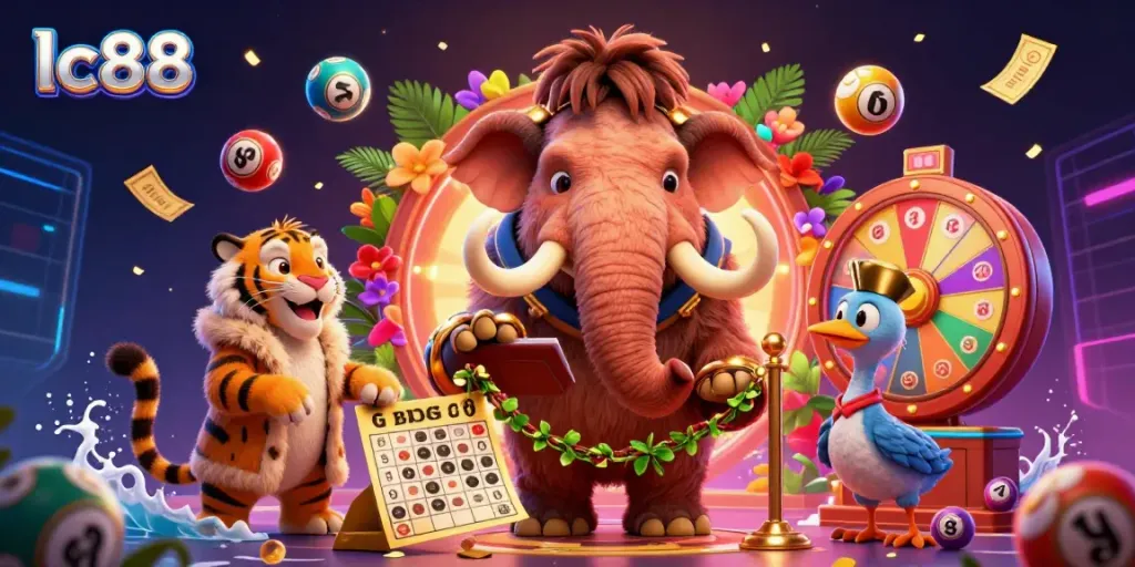Experience lc88 excitement with a vibrant casino scene featuring lively characters and dynamic game elements.