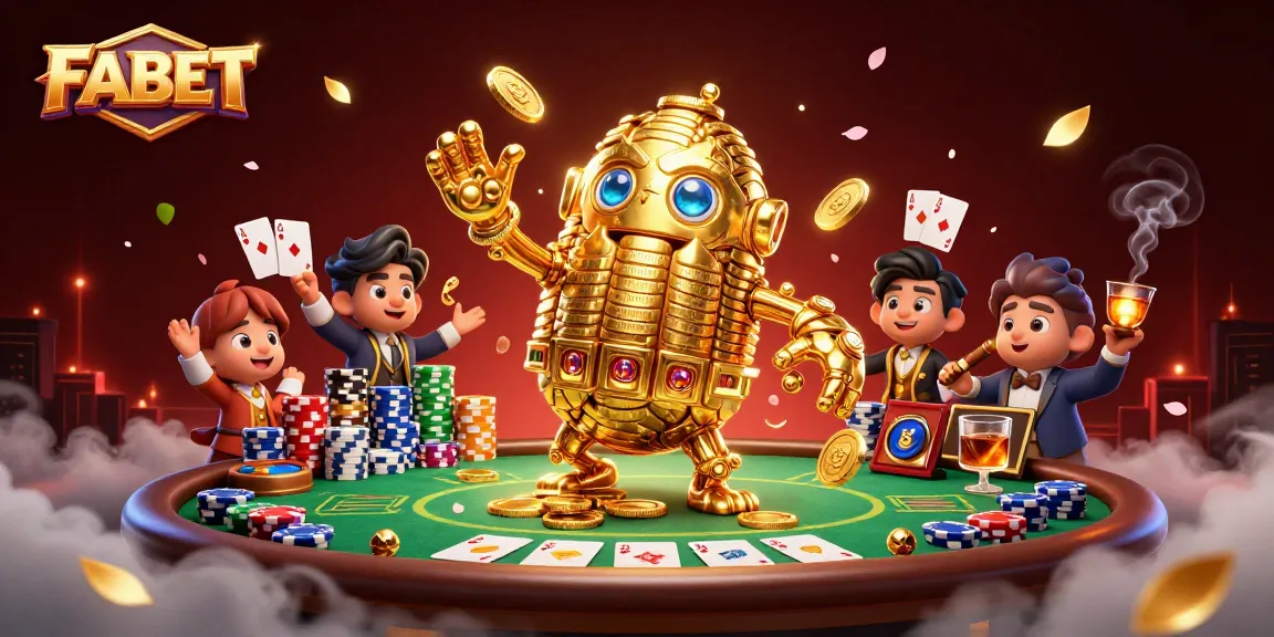 Engage with the FABET gaming experience featuring a vibrant ancient golden golem amidst poker excitement.