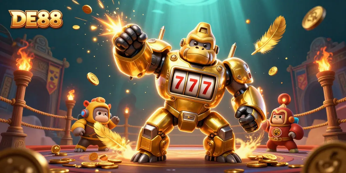 Experience the thrill of DE88 with spinning slot reels and explosive wins in this vibrant 3D scene.