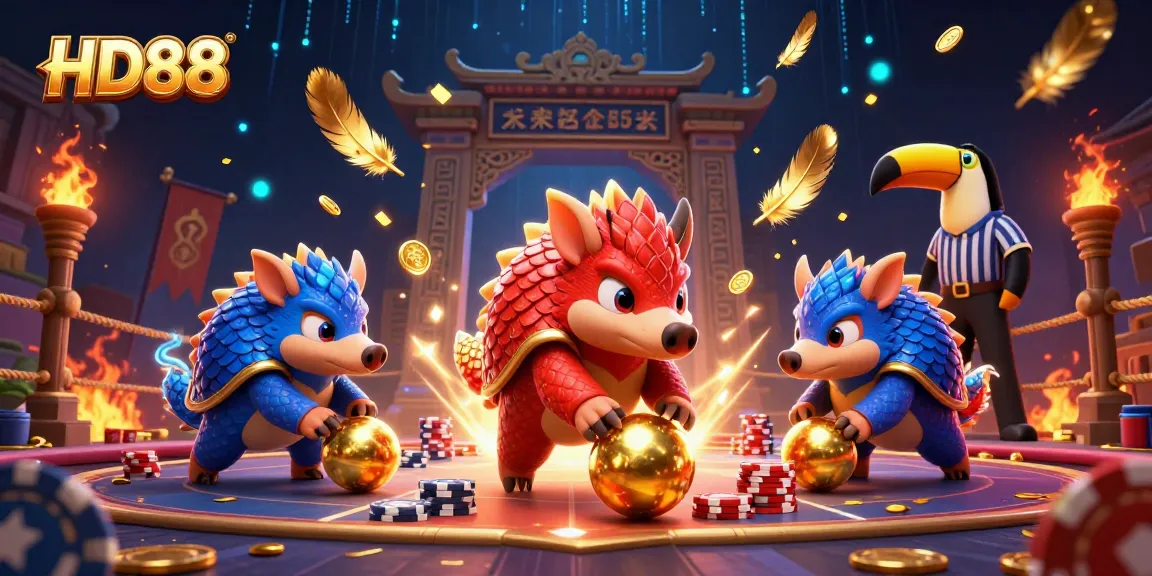 Experience thrilling gameplay at HD88 with pangolins competing amid gold coins and poker chips.