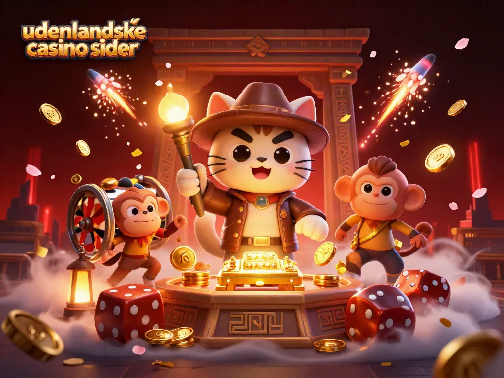 Experience the excitement of udenlandske casino sider with a vibrant illustration of a cat archaeologist and monkey finding treasures.