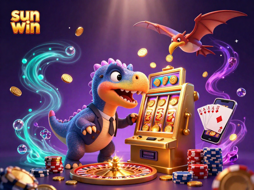 Experience the thrill of sun win as a pachycephalosaurus wins a jackpot, surrounded by coins and gaming elements.