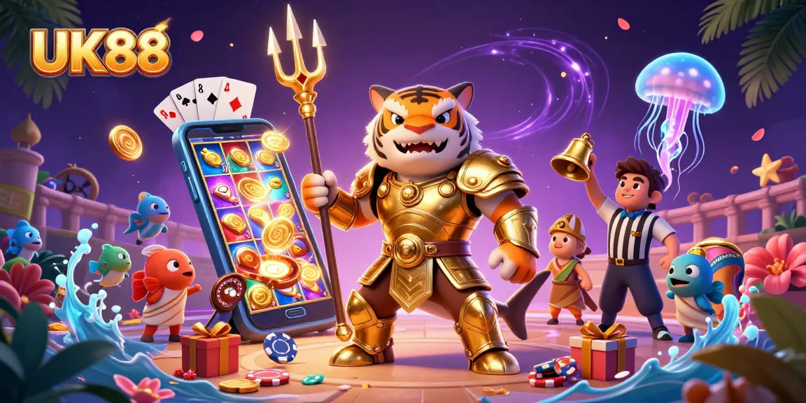 Experience thrilling gameplay at UK88 with a vibrant underwater casino scene filled with action and excitement.