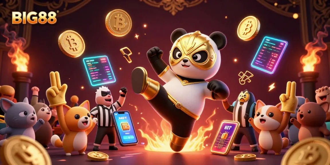 Experience the excitement of BIG88 with a lively wrestling scene, showcasing vibrant gaming elements and adorable characters.